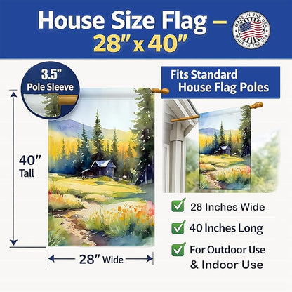 Caroline's Treasures Montana Bitterroot in Watercolor House Flag Large Porch Sleeve Pole Decorative Outside Yard Banner Artwork Wall Hanging, Polyester, House Size, Multicolor