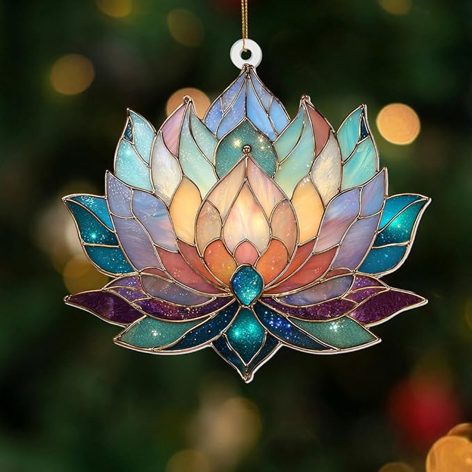 Lotus Stained Glass Acrylic Ornament – Colorful Lotus Flower Suncatcher for Windows, Christmas 2025 Ornament, Holiday & Spiritual Home Décor, Unique Handmade Gift(Sun-24)