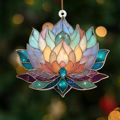 Lotus Stained Glass Acrylic Ornament – Colorful Lotus Flower Suncatcher for Windows, Christmas 2025 Ornament, Holiday & Spiritual Home Décor, Unique Handmade Gift(Sun-24)