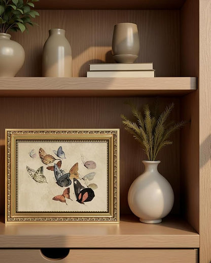 ARPEOTCY Vintage Gold Framed Wall Art, Classical Flying Butterflies Paintings, 8x10 inch Small Aesthetic Canvas Prints Artwork with Frame, Victorian Wall Decor for Living Room Bathroom Bedroom Shelf