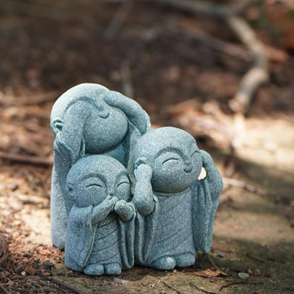 OwMell Japanese Jizo Monk Statue, Buddha Jizo Figurine Memorial Aquarium Statue Ornament - No Evil