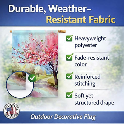 Caroline's Treasures Michigan Apple Blossoms in Watercolor House Flag Large Porch Sleeve Pole Decorative Outside Yard Banner Artwork Wall Hanging, Polyester, House Size, Multicolor