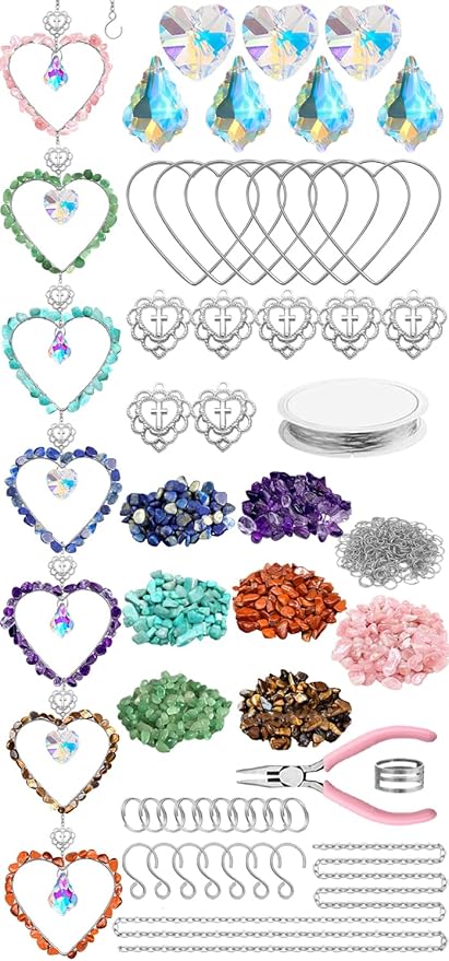 7 Chakra Sun Catcher Kit for Adults DIY Crystal Suncatcher Ornaments Window Hanging Arts and Crafts, Heart-Shaped Suncatcher Making Supplies Kit Hanging Ornaments Decor Gifts for Women (Heart)