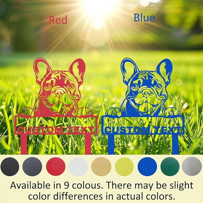 Personalized French Bulldog Garden Sign with Stakes, Custom Dog House Decor Metal Yard Stake Welcome Sign for Outdoor Patio Lawn Art Farmhouse Decorative Garden Plaque Housewarming Gift