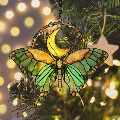 Cresent Luna Moth Acrylic Suncatcher Stained Glass Effect Window Car Hanging Christmas Ornament Indoor Outdoor Decor Garden Sun Catcher Panel for Butterfly Lover for Women Mom Grandma