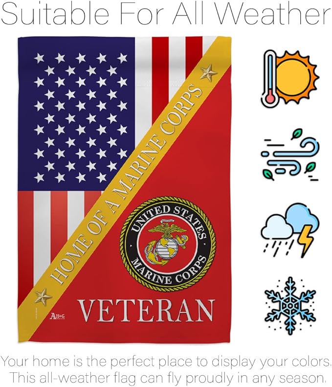 Home of Marine Corps Garden Flag - Set with Stand Armed Forces USMC Semper Fi United State American Military Veteran Retire Official - House Banner Small Yard Gift Double-Sided 13 X 18.5