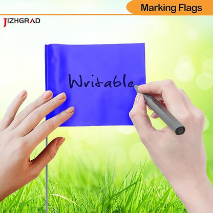 20Pack Blue Marking Flags, JIZHGRAD 13x4x5 Inch Marker Flags Use for Yard & Lawn, Boundary & Dog Training, Survey & Landscape, Sprinkler & Surveyor, Garden & Construction, High Visibility, Sturdy, Versatile, UV & Weather Resistant