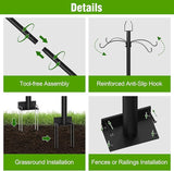 2 Pack String Light Poles for Outside, 9FT Heavy Duty Light Poles Outdoor with Shepherds Hooks for Bird Feeder & Plant Hanging, Adjustable Height Metal Pole for Garden Party Backyard Patio Decor
