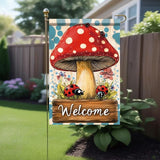 Spring Summer Garden Flag 12x18 Inch Mushroom Ladybug Welcome Woodland Floral Design Outdoor Yard Porch Lawn Garden for Seasonal Farmhouse Cottage Home Decor