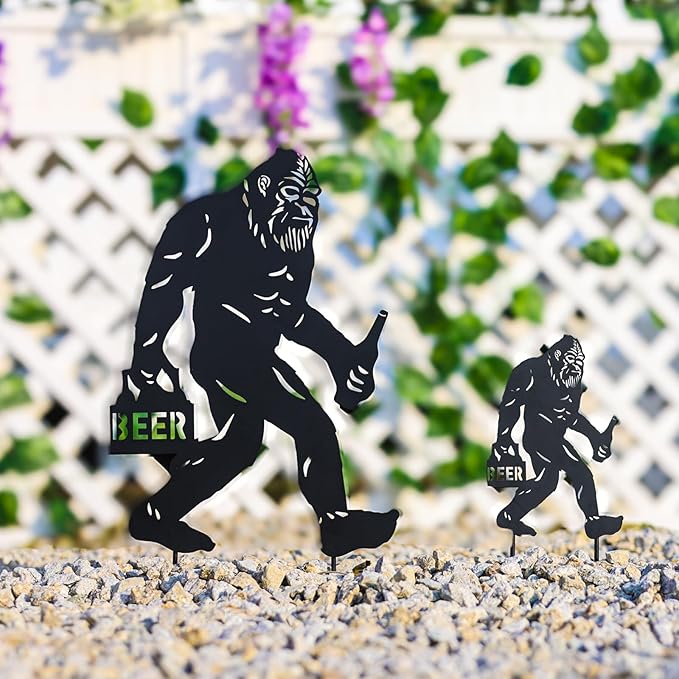 LHEARTMIC Bigfoot Metal Decorative Garden Stakes Big Foot Sasquatch Gifts for Women Men Bigfoot Silhouette Statues Outdside for Garden Decor, Yard Art, Lawn, Backyard, Pathway, Forests, Walkway