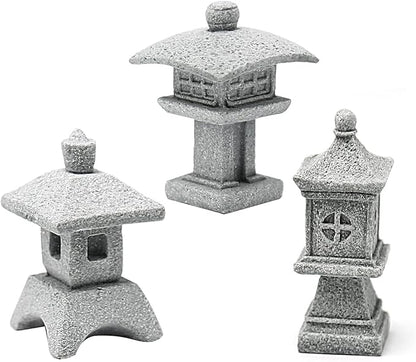 Saihisday 3pcs Miniature Pagoda Statues Japanese Style Pagoda Lantern Asian Decor Square Chinese Pagoda Statue for Zen Garden Indoor Outdoor Decor Micro Rockery Landscape Kit