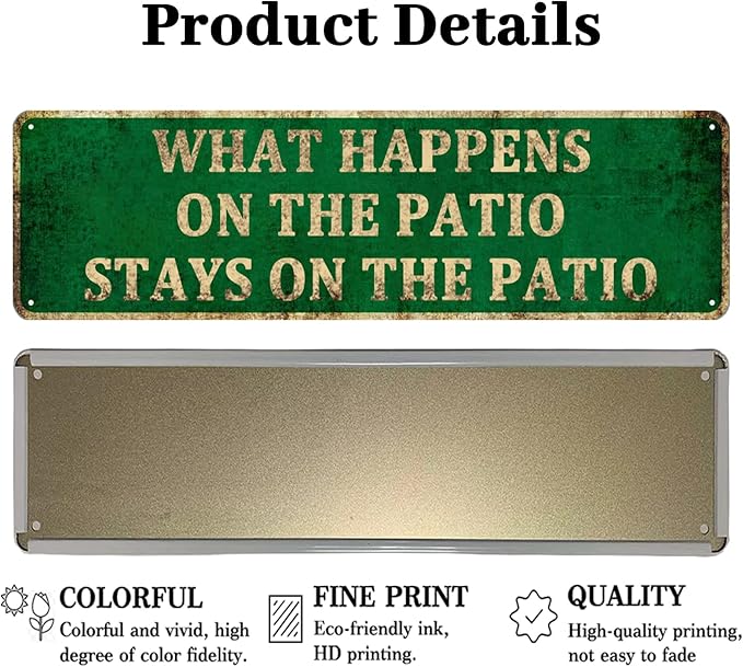 KIOZIY What Happens On The Patio Stays On The Patio 4" x 16" Aluminum Hanging Novelty Sign