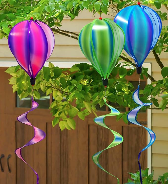 timecity 3pcs Hot Air Balloon Wind Spinner Colorful Garden Pinwheels Whirligigs Wind Spinner Windmill Striped Tie dye Windsock Rotating Sequins Windmill Wind Twister Hanging Decor