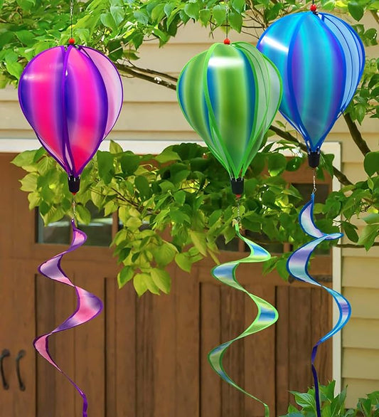 timecity 3pcs Hot Air Balloon Wind Spinner Colorful Garden Pinwheels Whirligigs Wind Spinner Windmill Striped Tie dye Windsock Rotating Sequins Windmill Wind Twister Hanging Decor