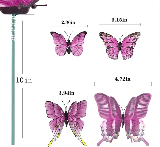 FENELY Butterfly Garden Decor Stakes,Double Wing Waterproof 3D Pink Butterflies Garden Ornaments Outdoor Decorations for Patio Lawn Yard PVC Gardening Art Christmas Whimsical Gifts