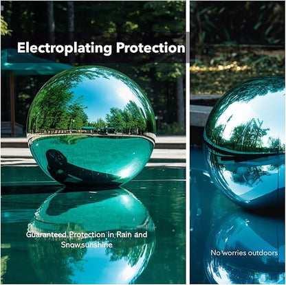 12 Inch Stainless Steel Gazing Globe, Hollow Ball Mirrored Surface Polished Shiny Sphere,Garden Stainless Steel Gazing Ball for Outdoor Lawn Pond Yard Ornament (Light Blue)