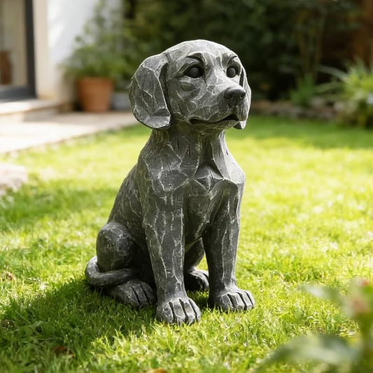 MeritMode 11.22" Geometric Dog Statue Resin Sculpture – Modern Abstract Dog Figurine, Stone Look Animal Decor for Living Room, Entryway, Garden & Dog Lover Gift