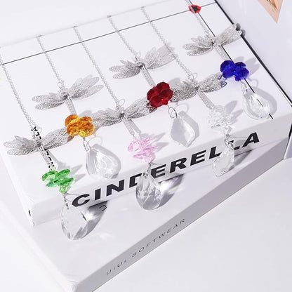 Dragonfly Crystal Prisms Bead Hanging Crystal for Windows Garden Wedding Christams Decor Rainbow Maker Mirror, Set of 6