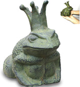 Cast Iron Frog Garden Statue Decor, Frog Pond Sitter Figurine, Frog Sculpture 6.3inches with Crown for Patio, Frog Garden Accent, Cute Outside Ornament, Heavy Duty Weights 4.4lbs