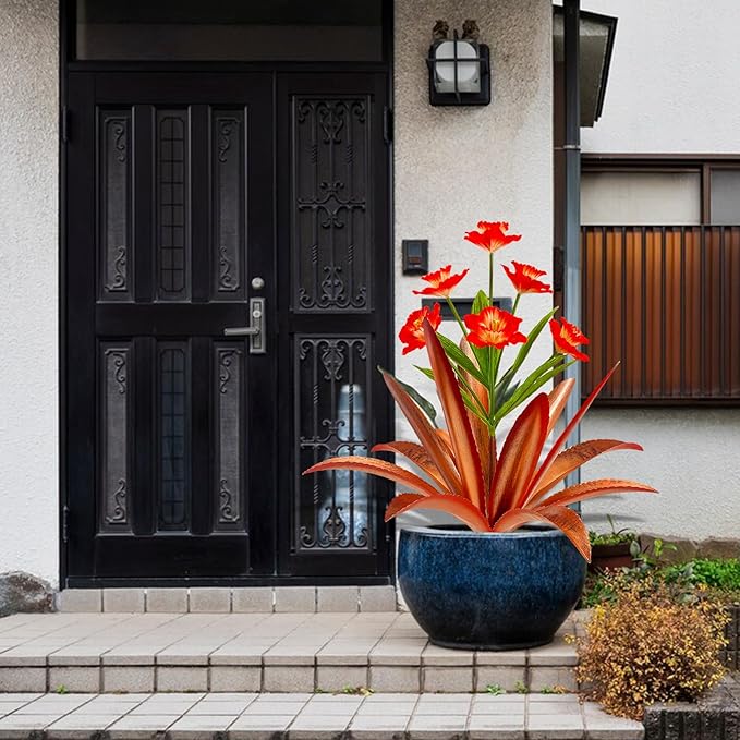TOMBABY Huge Metal Agave Plants Outdoor Decoration Outdoor Garden Decorated with Flowers Mexican Yard Art Plant Garden Gift (1 Big red)