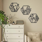 OYEFLY 3 Pcs Metal Flower Wall Decor,Farmhouse Flower Art (Black)