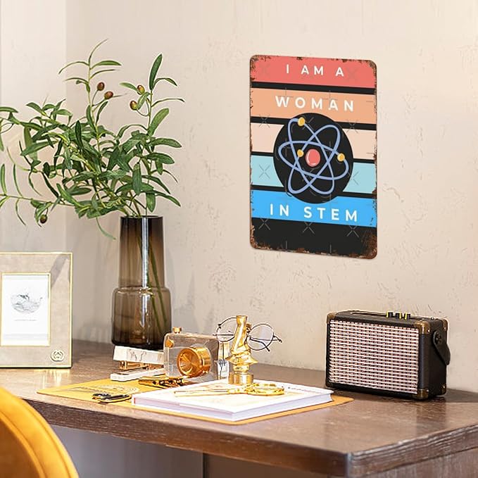 Patio Wall Decor I Am A Woman In Stem Steminist Vintage Signs Metal Plaques Vintage Retro Tin Sign Cute Funny Bathroom Yard Wedding Street Garage Plaque Wall Decor 8X12inch