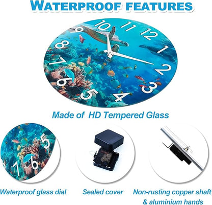 Crosstime Outdoor Clock Waterproof - 12" Sea Turtle Blue Ocean Beach Coastal Decor Indoor Outdoor Wall Clock for Patio, Pool, Garden, Backyard, Bathroom