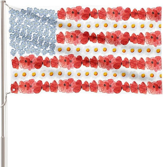 AVOIN colorlife Myosotis Poppy Memorial Day House Flag 3x5 FT Double Sided Outside, Patriotic American Flag Yard Outdoor Decoration