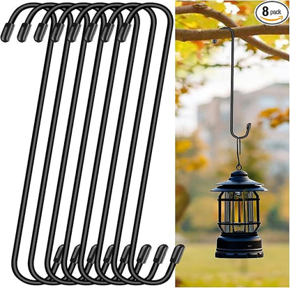 Dpyrrhic 8 Pack 12 Inch Large S Hooks for Hanging Plants,Black Extra Matel Heavy Duty Hook for Hang Brsket,Bird House and Clothes