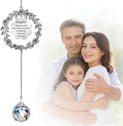 Gifts for Daughter from Mom and Dad,Valentines Birthday Suncatcher for Daughter, Sun Catcher Gifts for Christmas Birthday Thanksgiving Valentines Day