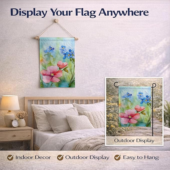Caroline's Treasures Alaska Forget-me-nots in Watercolor Garden Flag Mailbox Flag Decorative Yard Flag Banner Outside Patio Artwork Yard Flower Beds, Garden Size, Multicolor