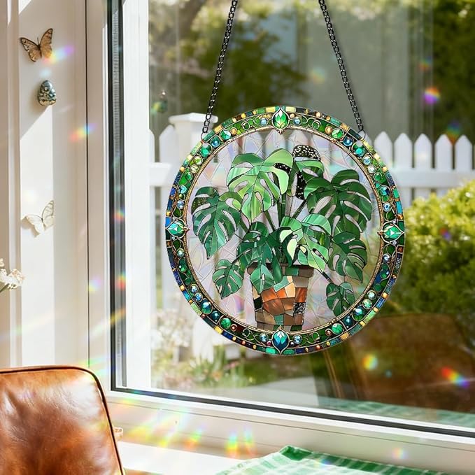 8 Inch Sun Catchers Indoor Window, Acrylic Rainbow Suncatcher Window Hanging Decoration for Living Room Bedroom Summer Home Balcony Ornaments Decoration (64 Leaf)