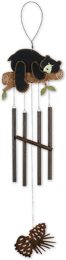 Sunset Vista Designs Windchimes Rustic Outdoor Décor Gifts for Dad Lake Lodge Collection Metal Wind Chime, 27.5-Inches, Bear Hug