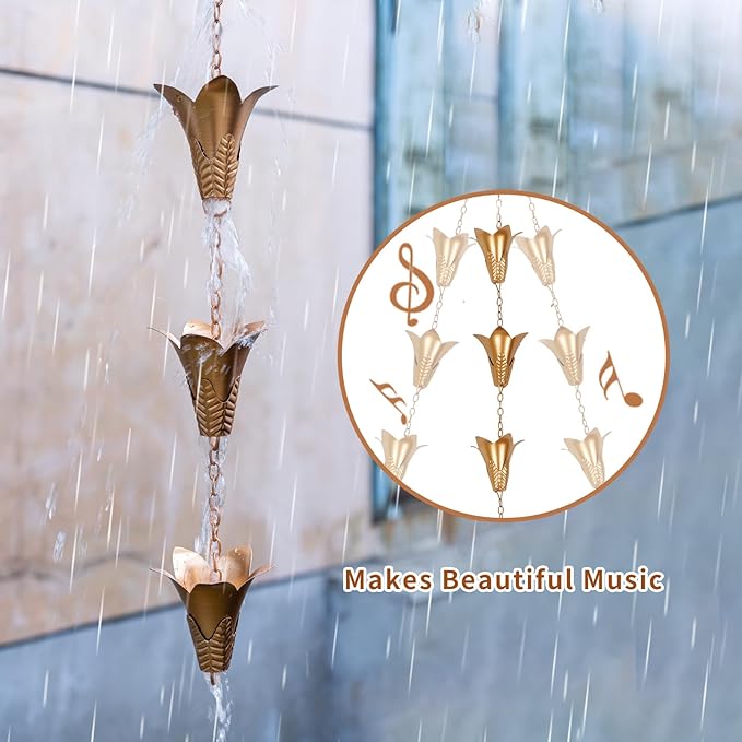 TZSSP Rain Chains Decorative Rain Chain Bell with 12 Cups, Rain Chain for Home Garden Patio Outdoor Decor,8-1/2 Length,102 Inch