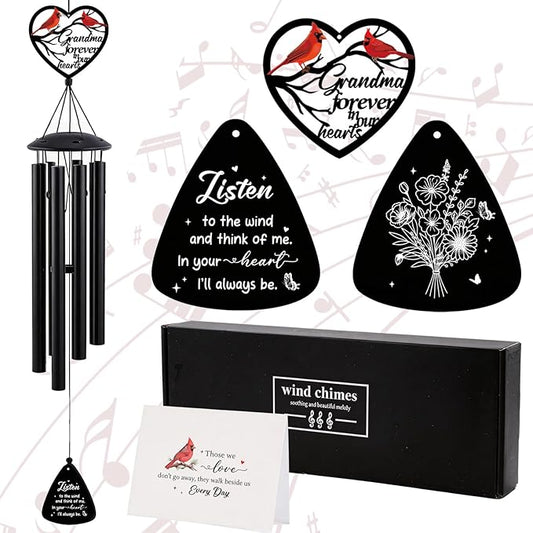 Memorial Wind Chimes for Outside - Loss of Grandma Sympathy Gifts Metal Cardinal Windchimes with Card Garden Patio Yard Backyard Balcony Porch Indoor Outdoor Hanging Decor Remembrance Gift