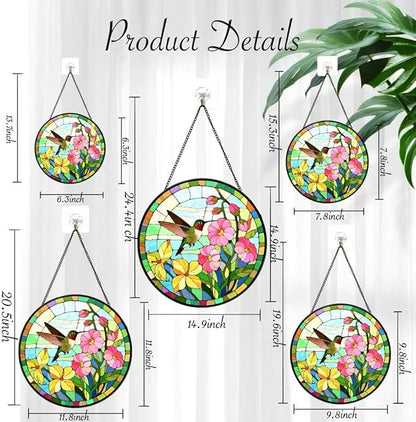 Funoasis Stained Glass Window Hanging 6.3 Inches Suncatcher - The Hummingbird Flew to The Edge of The Flower Ornaments Sun Catcher Home Decor Women Birthday