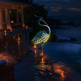 HONGLAND Solar Metal Crane Statue Garden Heron Sculpture, Outdoor Heron Yard Art Coastal Ocean Bird Decor Lawn Ornament for Backyard Porch Patio Decor（30 Inch）