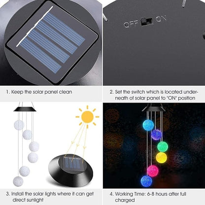 AceList Color Changing Solar Power Wind Chime Crystal Ball Wind Chime Wind Mobile Portable Waterproof Outdoor Windchime Light for Patio Yard Garden Home