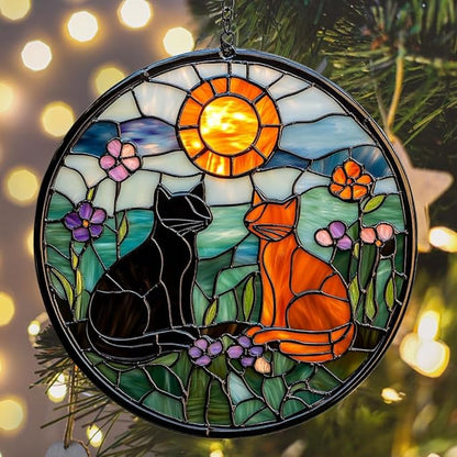Vivid Cat Mosaic Art Acrylic Suncatcher Stained Glass Effect Window Car Hanging Christmas Ornament Indoor Outdoor Decor Garden Sun Catcher Panel Gifts for Cat Lover for Women Mom Grandma