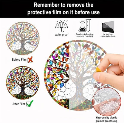 7.87 Inch Sun Catcher，Tree of Life Stained Glass Window Hanging，Acrylic Suncatchers Window Decorations for Indoor/Outdoor Garden Housewarming Gift for Mom