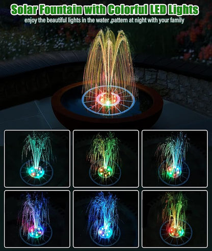 SZMP Solar Fountain Pump Upgraded 100% Glass Panel, 3.5W Solar Powered Fountain Built-in 2000 Battery with 7 Nozzle & 4 Fixer, Solar Fountain for Bird Bath, Pond, Fish Tank, Outdoor