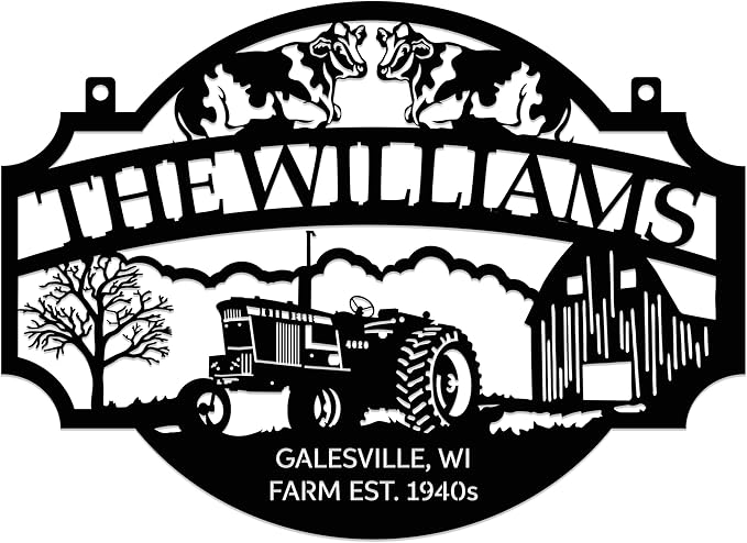 Personalized Metal Farm Sign, Customized Family Name Ranch Sign, Large Last Name Sign for Farmhouse Decoration, Outdoor Farm Wall Art, Welcome Sign, Entrance Gate Sign, Farm Lovers Gift, Garden Decor