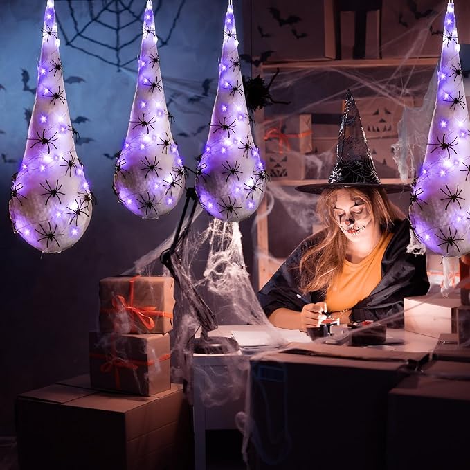 12 Pack Halloween Spider Hanging Egg Sacks Halloween Spider Sacks Decoration Large Props White Webs for Yard Haunted House Lawn Tree Outdoor Party Decor(Purple)