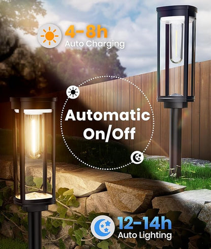 ALFIOT Solar Pathway Lights Outdoor Warm White 8-Pack Waterproof IP65, Auto On/Off Solar Powered Walkway Lighting for Driveway Yard Garden, Upgraded Landscape Lights Outside