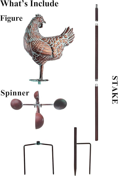 79" Metal Hen Yard Art, 3D Large Kinetic Antique Chicken Wind Sculpture Decorations, Metal Chicken Sculptures & Statues, Garden Chicken Wind Spinner, Outdoor Garden Decor for Patio,Lawn,Farm