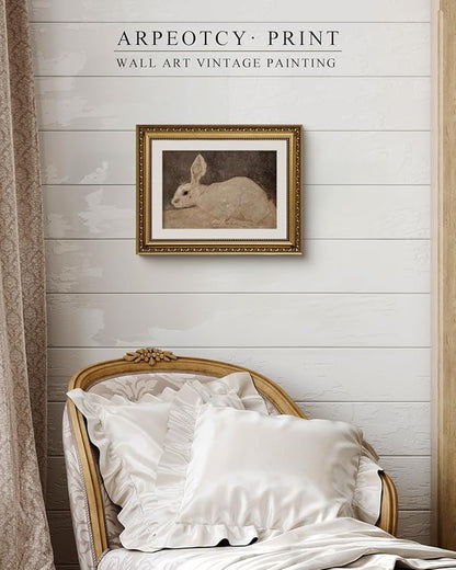 ARPEOTCY Vintage Gold Framed Wall Art, Easter White Rabbit Bunny Paintings, Nursery Wall Decor, Canvas Prints Artwork with Frame, Wall Decor for Kids Room Bathroom Bedroom 11x14 inch