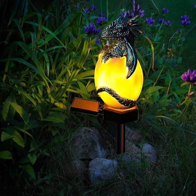 Solar Dragon Garden Decor Dragons Gifts for Women- Dragon Statue Outdoor with Egg Light Lawn Ornaments Solar Egg Lights for Easter Outside Yard Whimsical Art Outdoor Medieval Decor (Blue)