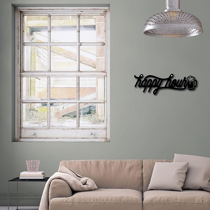CREATCABIN Happy Hour Sign Bar Wall Decor Drinks Metal Wall Art Wall Hanging Decor for Indoor Outdoor Home Livingroom Kitchen Garden Bar Pub Office Decoration Gift Black 11.8 x 3.9 Inch