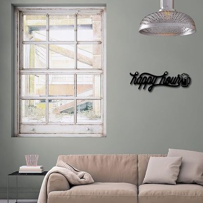 CREATCABIN Happy Hour Sign Bar Wall Decor Drinks Metal Wall Art Wall Hanging Decor for Indoor Outdoor Home Livingroom Kitchen Garden Bar Pub Office Decoration Gift Black 11.8 x 3.9 Inch