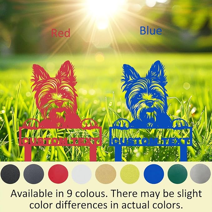 Custom Yorkshire Terrier Yard Sign with Stakes, Personalized Metal Garden Stake Lawn Sign with Dog Sculpture Animal Plaque, Customized Dog House Decor Garden Sign for Outdoor Lawn Backyard